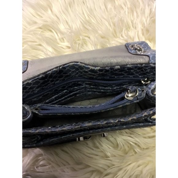 Michael Kors Aquamarine Python Embossed Leather Sloan Studded Shoulder Bag - Picture 8 of 11